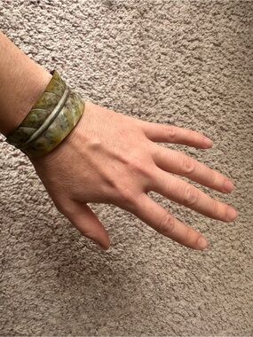 Green Copper Metal Leaf Cuff Bracelet